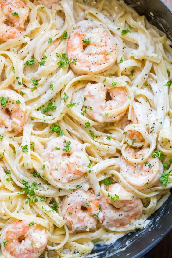 Champagne Cream Cheese Shrimp & Mushroom Pasta