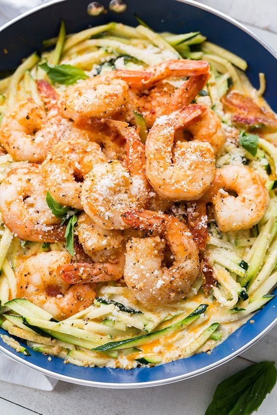 Keto/Low Carb Creamy Shrimp Alfredo with Zucchini Noodles
