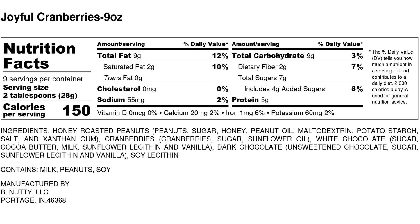Joyful Cranberry BNutty Peanut Butter- Case of 6- 9oz
