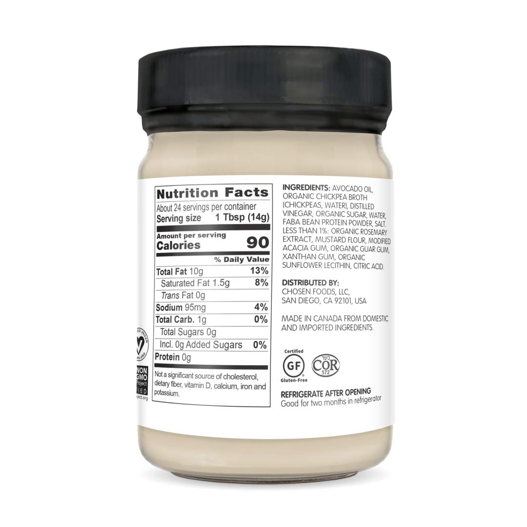 Chosen Foods Vegan Avocado Oil Mayo 12 oz., Non-GMO, 100% Pure, Gluten Free - 3 Pack
