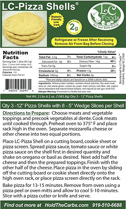 Low Carb Pizza Crust (3 Shells) - Fresh Baked - All Natural - No Sugar - High Protein - Diabetic Friendly