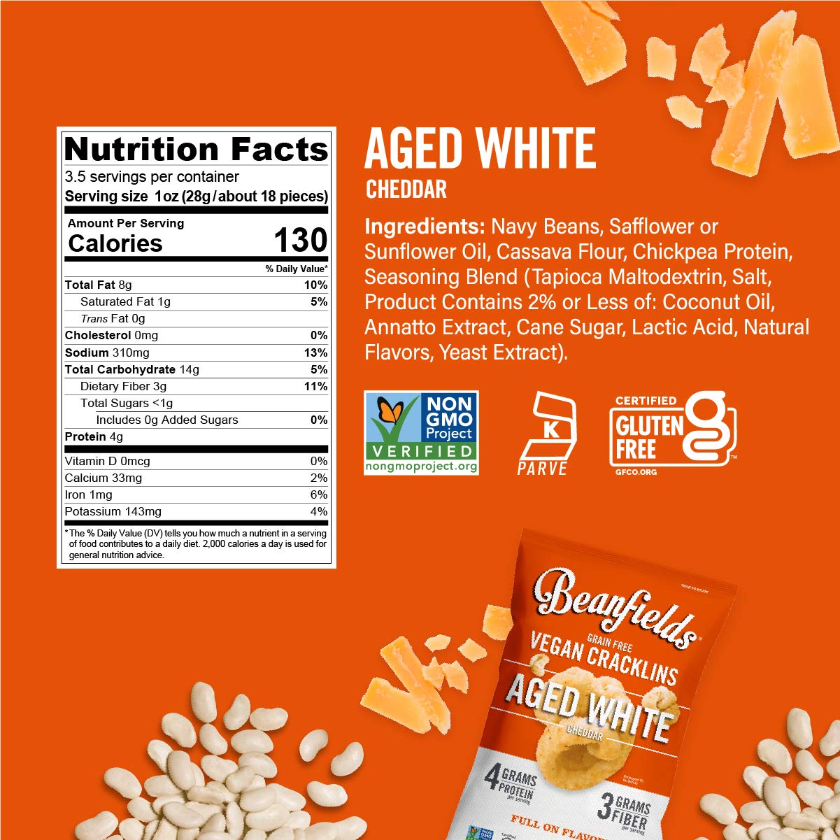 Beanfields Vegan Cracklins -3 Flavor Variety Pack Korean BBQ, Aged White Cheddar & Ranch - 24 Pack