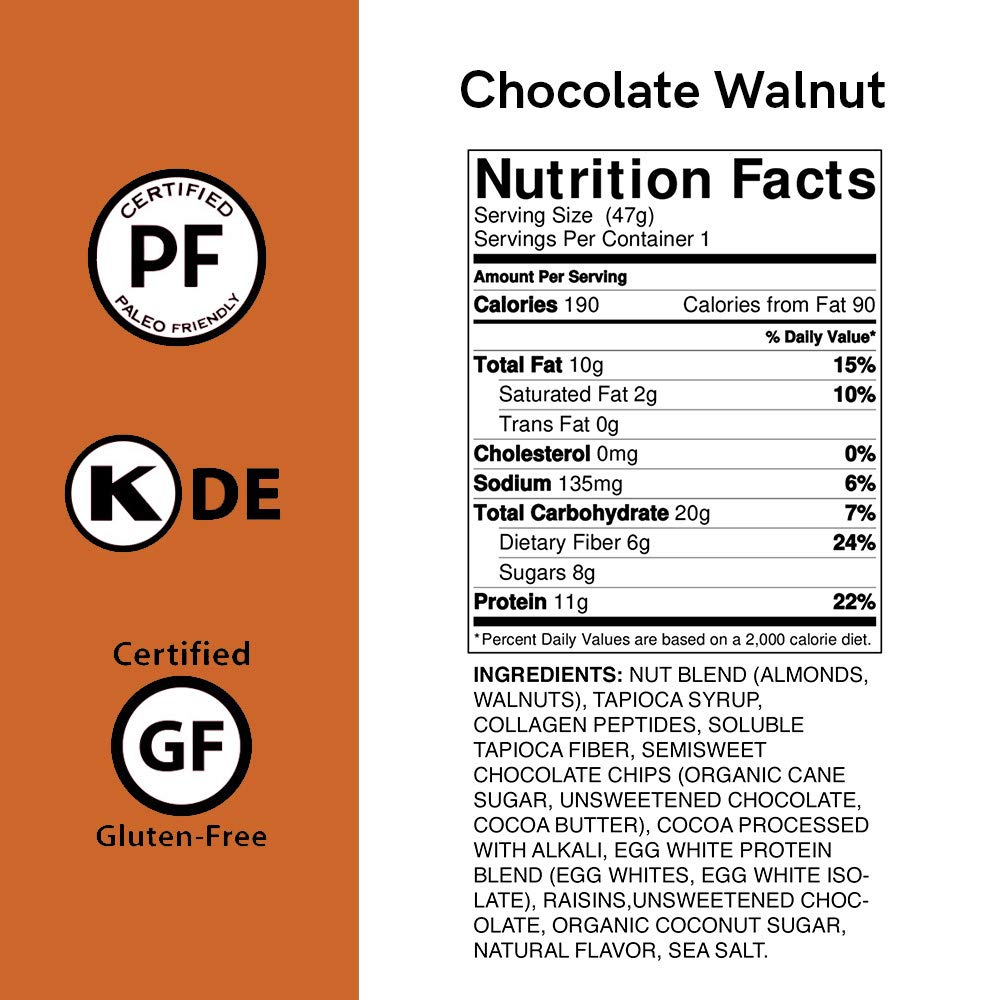 Collagen Chocolate Walnut Protein Bar - includes 12