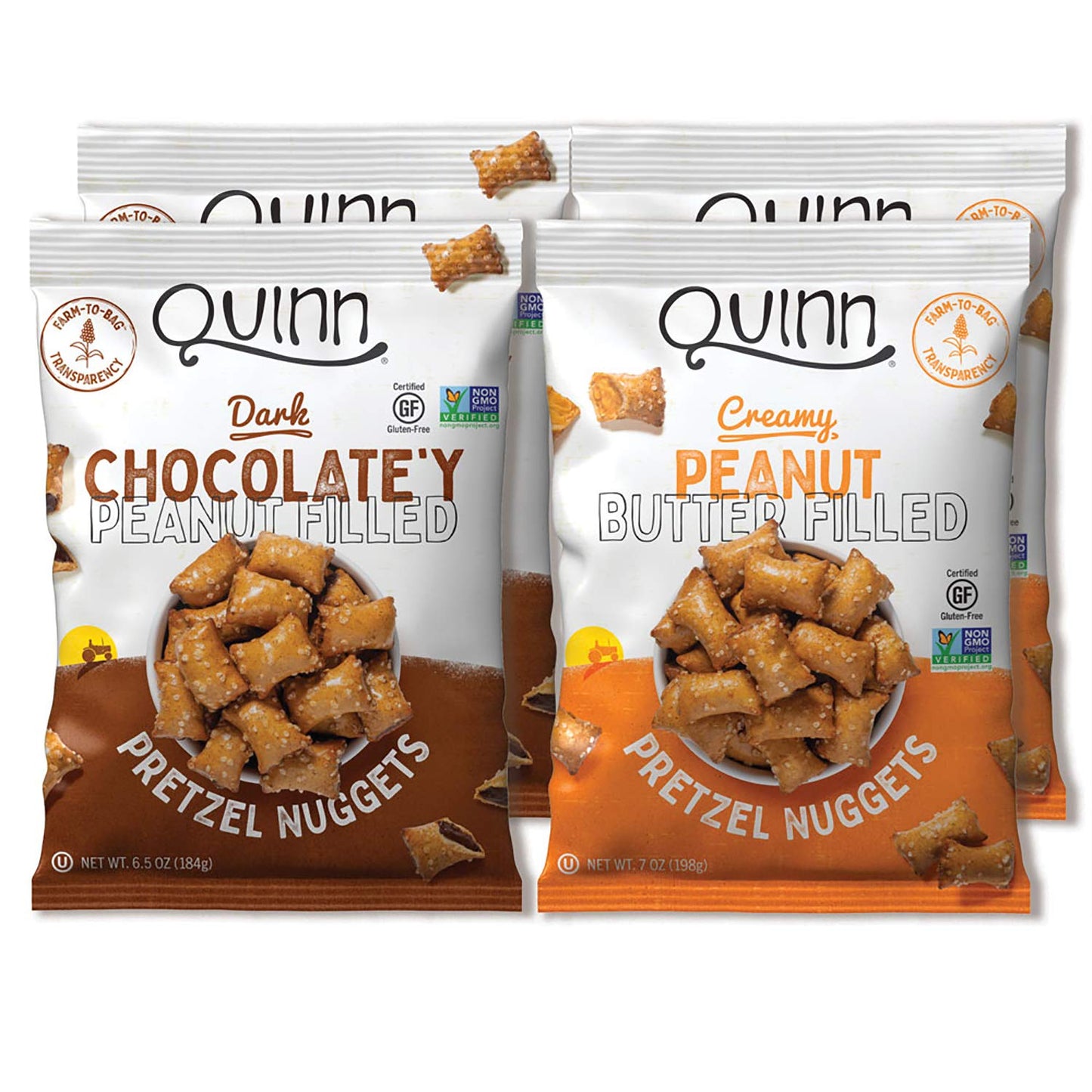 Quinn Snacks Peanut Butter Filled Pretzels Variety Pack, 2 Flavors 6.5 Ounce Bags, 4 Count