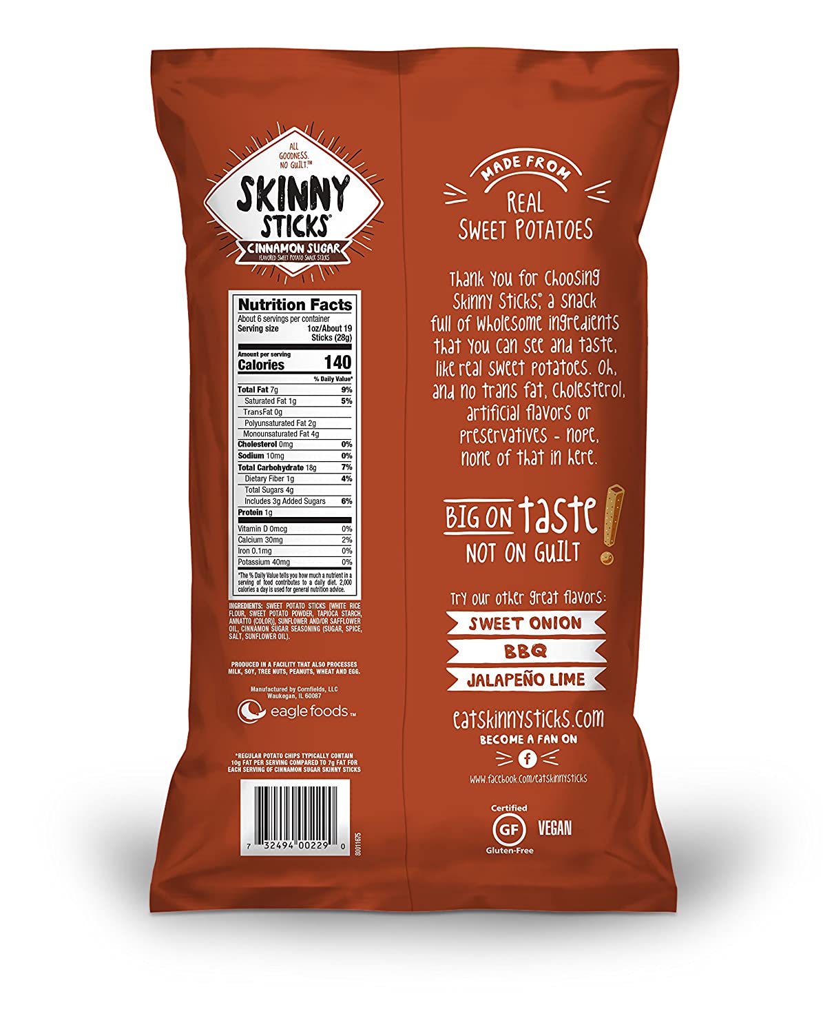 Skinny Sticks Sweet Potato Snack, Cinnamon Sugar, 6.0 Oz - 6 Pack
