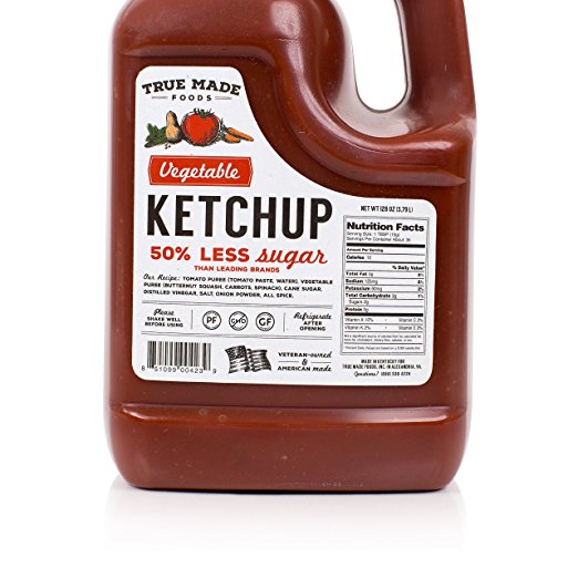 True Made Foods Vegetable Ketchup, Paleo Friendly, Non-GMO, 50% Less Sugar, 128 oz Plastic Jug