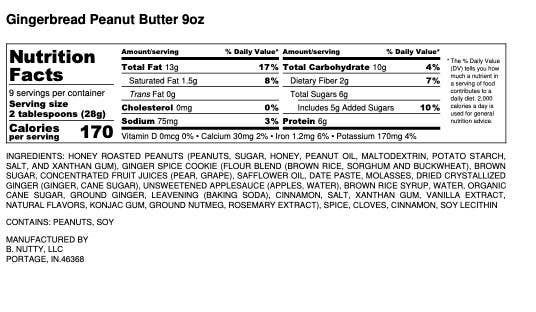 Gingerbread BNutty Peanut Butter- Case of 6- 9oz