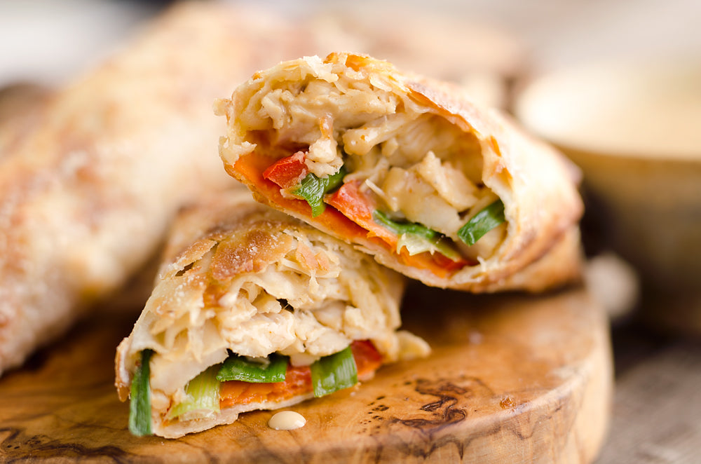 AIRFRYER BAKED THAI PEANUT CHICKEN EGG ROLLS