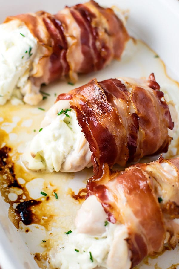 BACON WRAPPED CREAM CHEESE STUFFED CHICKEN