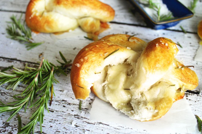 Brie Stuffed Soft Pretzels with Rosemary & Sea Salt