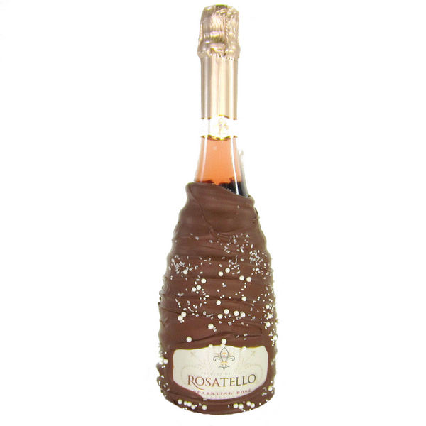 Chocolate Dipped Covered Champagne Bottle - Veuve Cliquot Rose Champagne