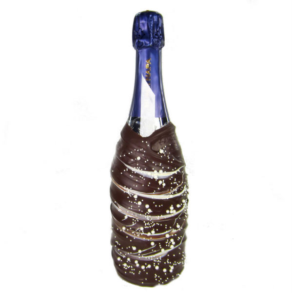 Chocolate Dipped Covered Champagne Bottle - Veuve Cliquot Rose Champagne