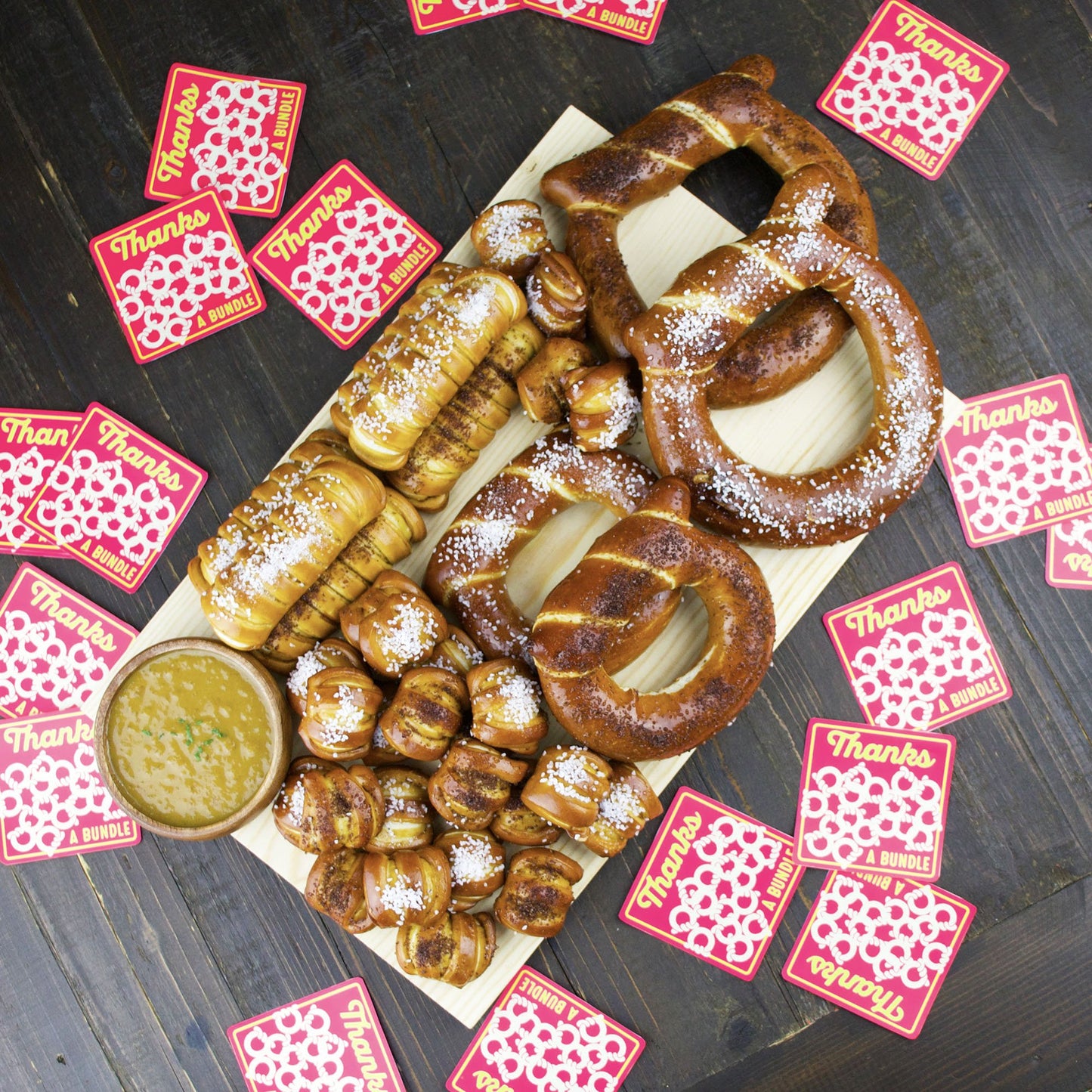 DELICIOUS & DELIGHTFULD THANK YOU GIFT BOX - Artisanal Soft Pretzels, Mustard & Gourmet Flavored Salts