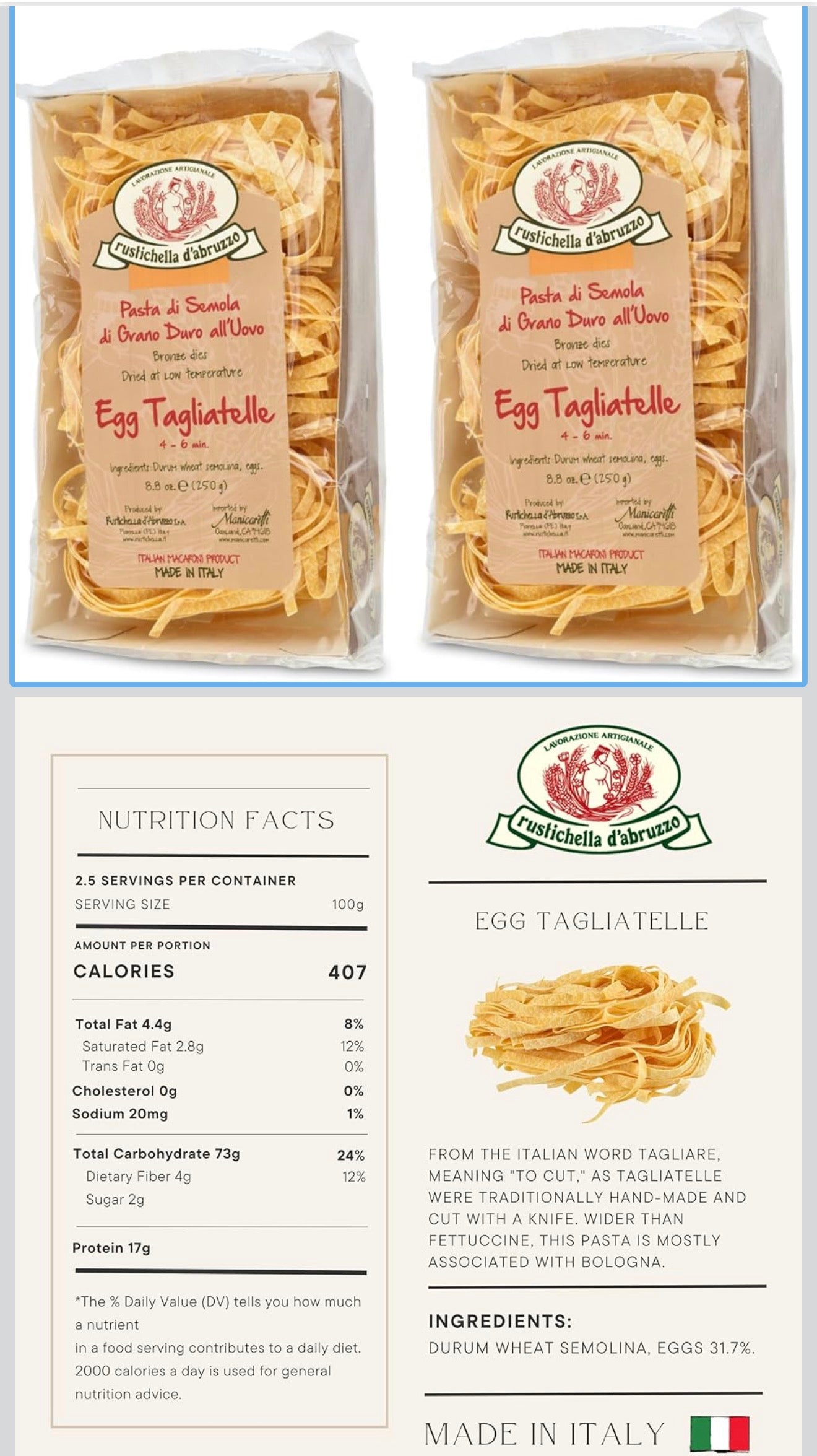 Tagliatelle Bundles Egg Pasta, Product of Italy