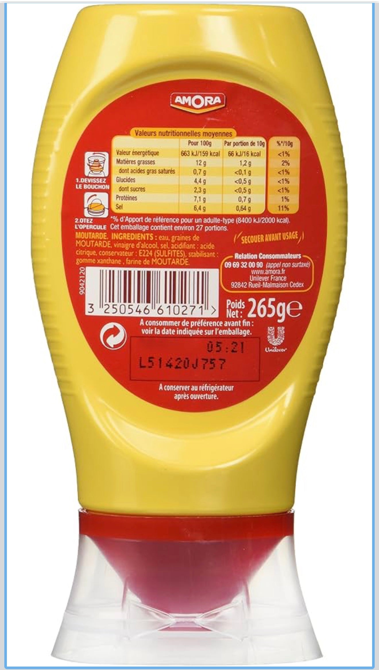Amora Strong Dijon Mustard in Squeeze Bottle – 265g, Pack of 2
