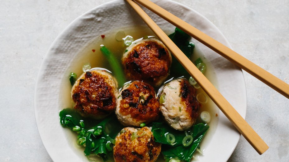 Ginger Chicken Meatballs With Chinese Broccoli