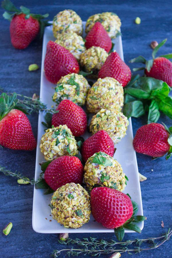 GOAT CHEESE PISTACHIO COATED STRAWBERRIES