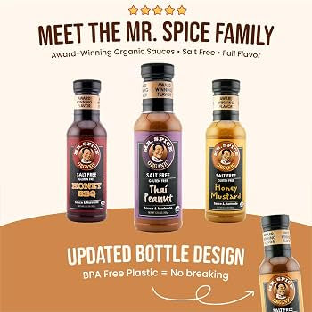 Mr. Spice Organic Ginger Stir-Fry Sauce & Marinade – Salt-Free, Gluten-Free – 6-Pack (13.5 oz each)
