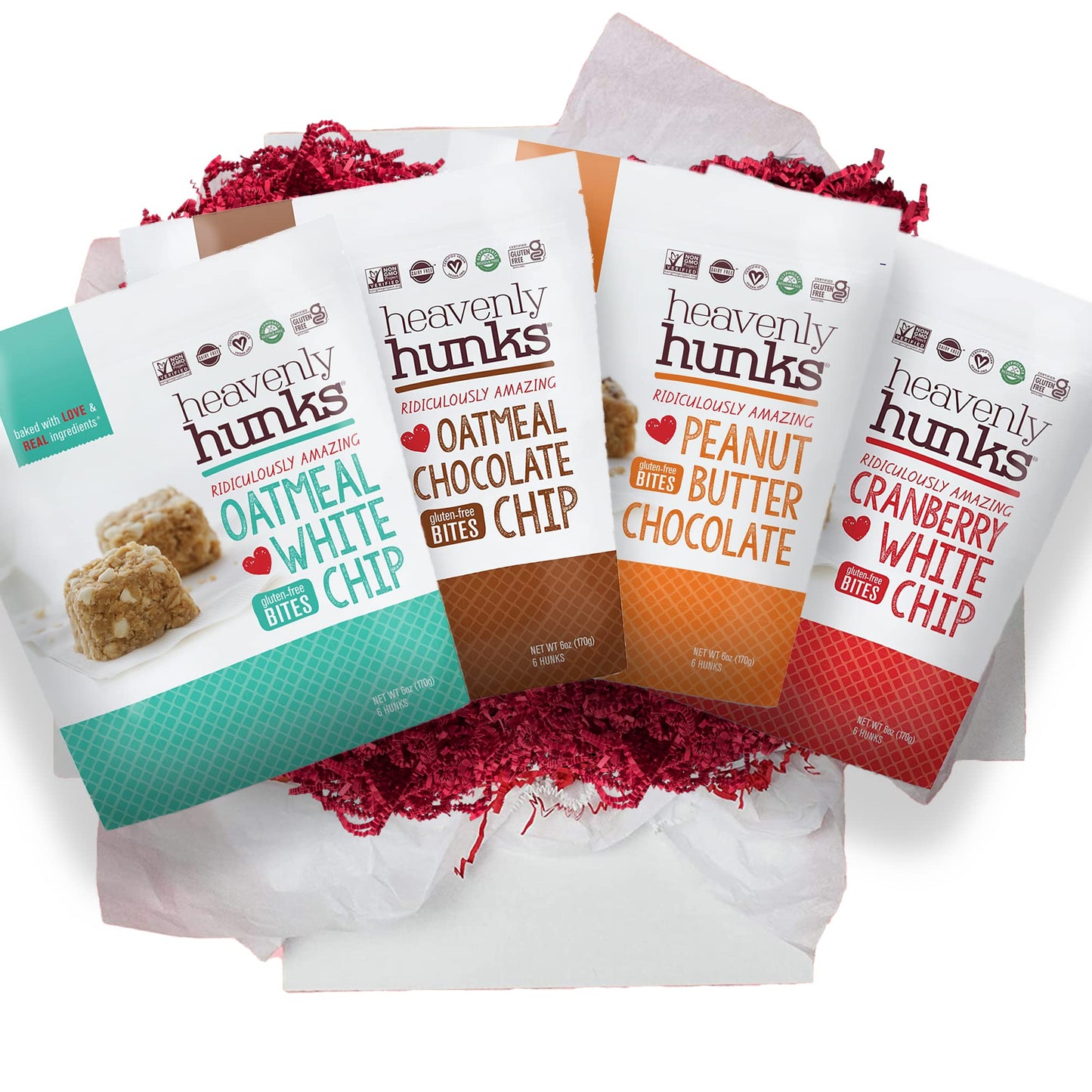 Heavenly Hunks Variety - Oatmeal Chocolate Chip, Peanut Butter Chocolate, Cranberry White Chip & Oatmeal White Chip Cookies - Pack of 4