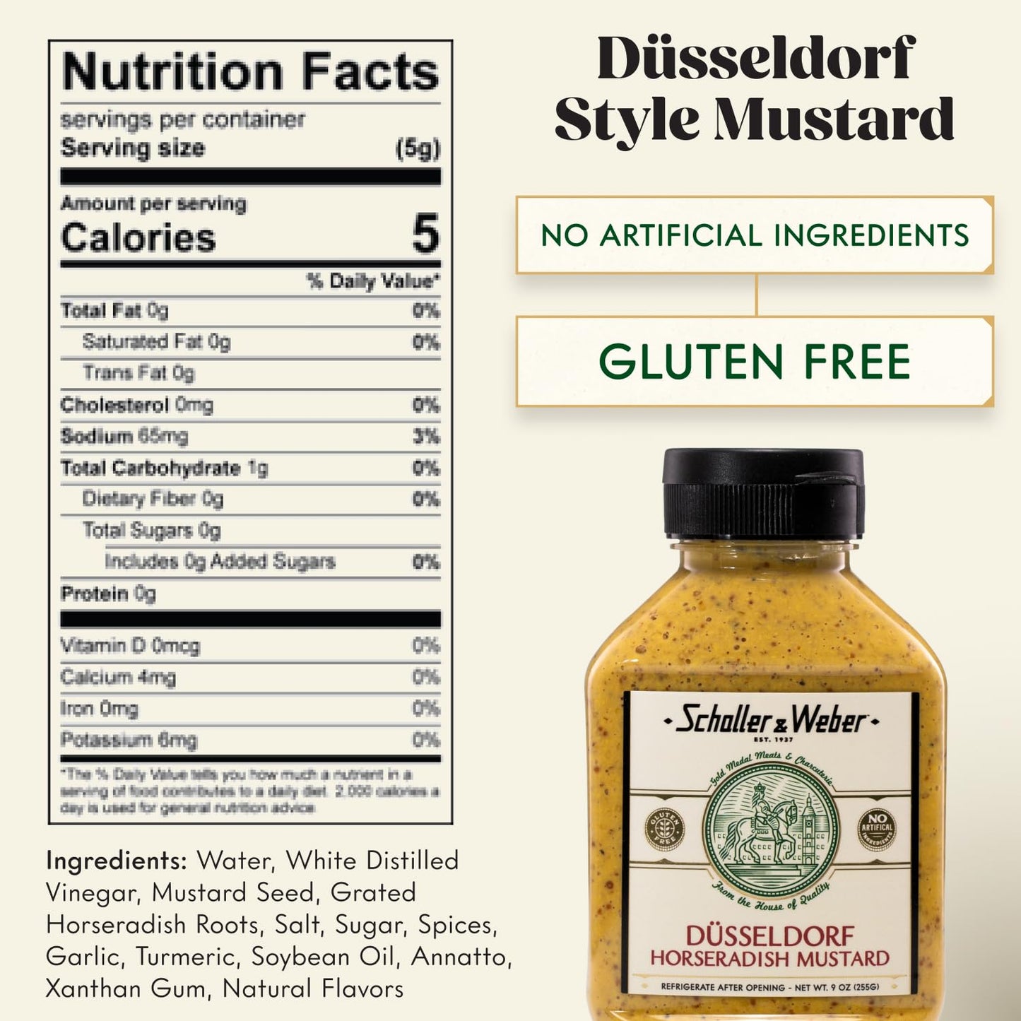 Schaller & Weber Dusseldorf Horseradish Mustard, 9.5 oz Squeeze Bottle - Hot German Mustard with Horseradish