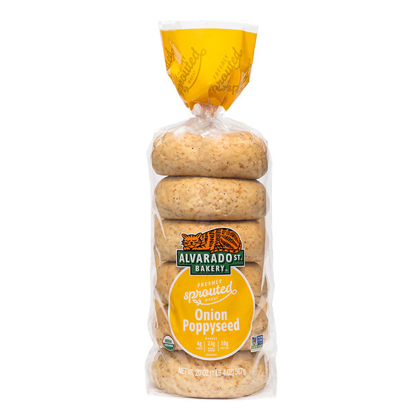 Alvarado Street Bakery Organic Sprouted Onion Poppyseed Bagels - 6/Case