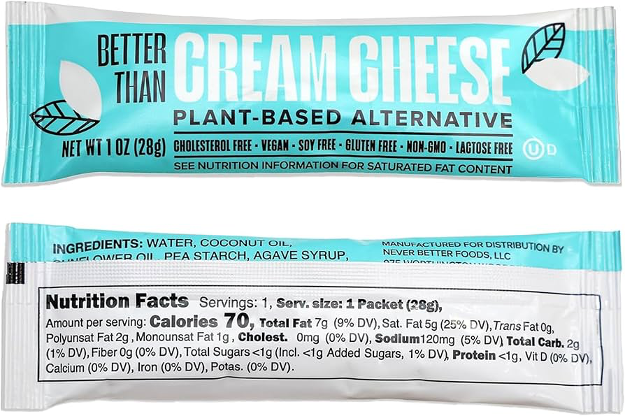 Never Better Foods Plant-Based Cream Cheese - Creamy & Tangy Taste, Dairy-Free