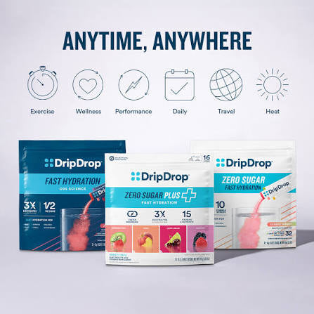 DripDrop Zero Sugar Plus Hydration Packets – Variety Pack, 16 Sticks