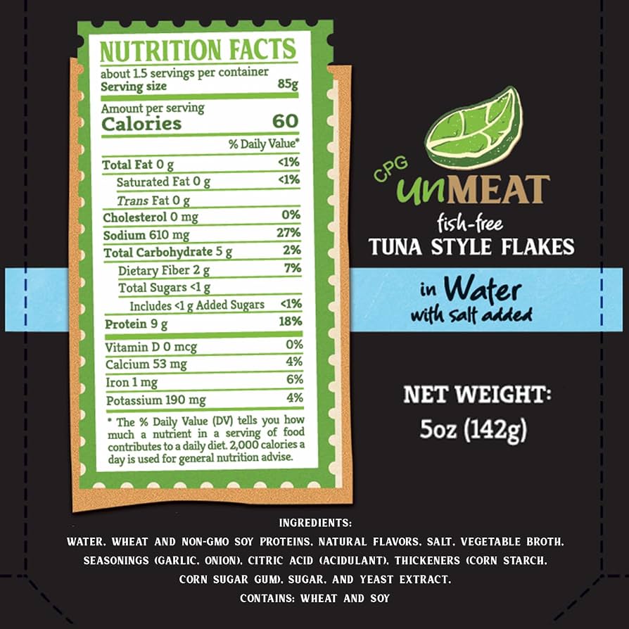 unMEAT Plant Based Tuna Style Flakes in Water, Non-GMO - Pack of 6