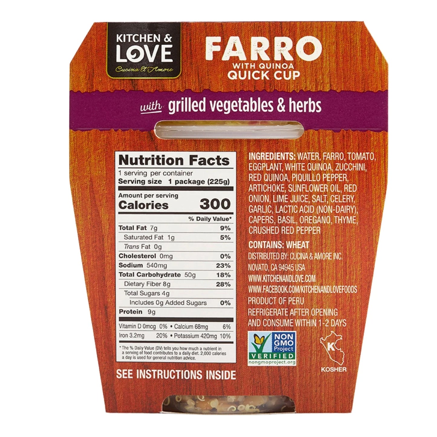 Kitchen & Love Cooked Farro, Grilled Eggplant, Zucchini, Artichokes & Herbs, Pack of 6