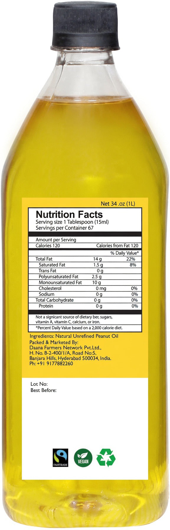 Daana Peanut Oil – Certified USDA Organic, Extra Virgin, Cold Pressed
