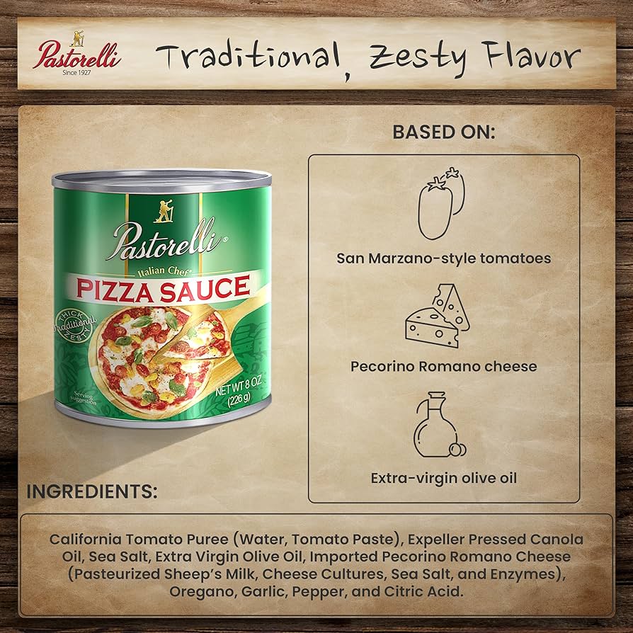 Pastorelli Pizza Sauce, Original Authentic Italian Pizza Sauce with Extra Virgin Olive Oil and Pecorino Romano Cheese Shredded - 8 oz - Pack of 3
