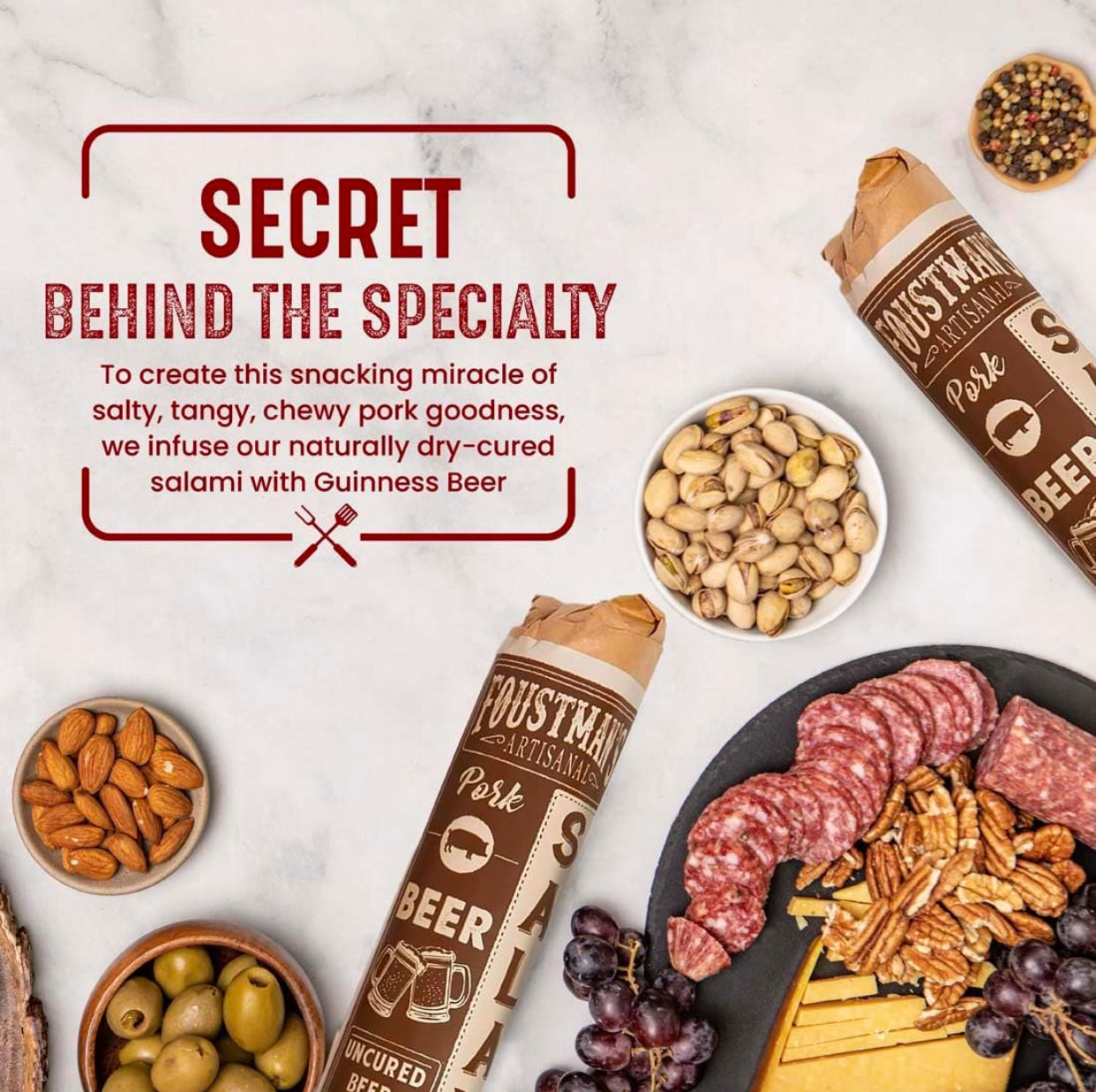 Foustman's Salami Beer Pork Artisanal, Nitrate-Free, Naturally Cured, Gluten-Free, Dairy-Free, No Pork - 8 oz Sticks