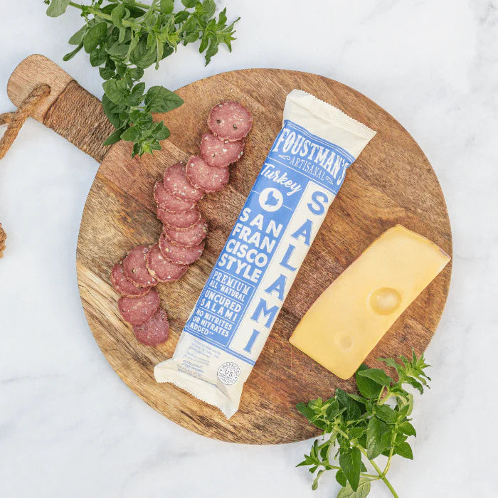 Foustman’s Salami San Francisco Turkey Artisanal, Nitrate-Free, Naturally Cured, Gluten-Free, Dairy-Free, No Pork - 8 oz Sticks - Pack of 6