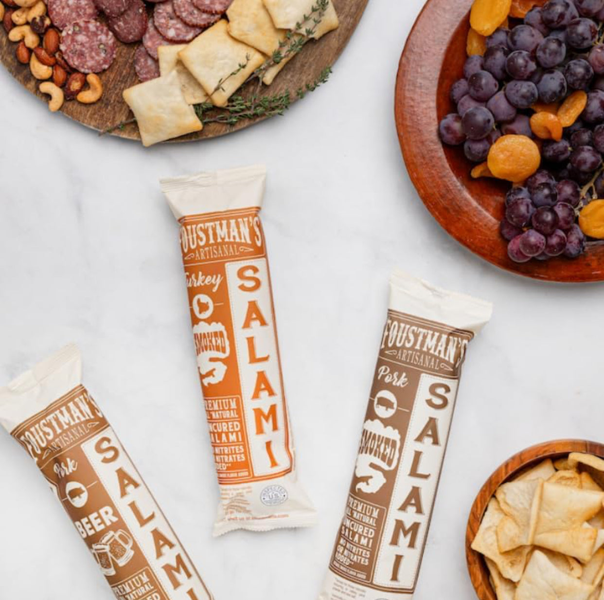 Foustman’s Salami Smoked Turkey Artisanal, Nitrate-Free, Naturally Cured, Gluten-Free, Dairy-Free, No Pork - 8 oz Sticks