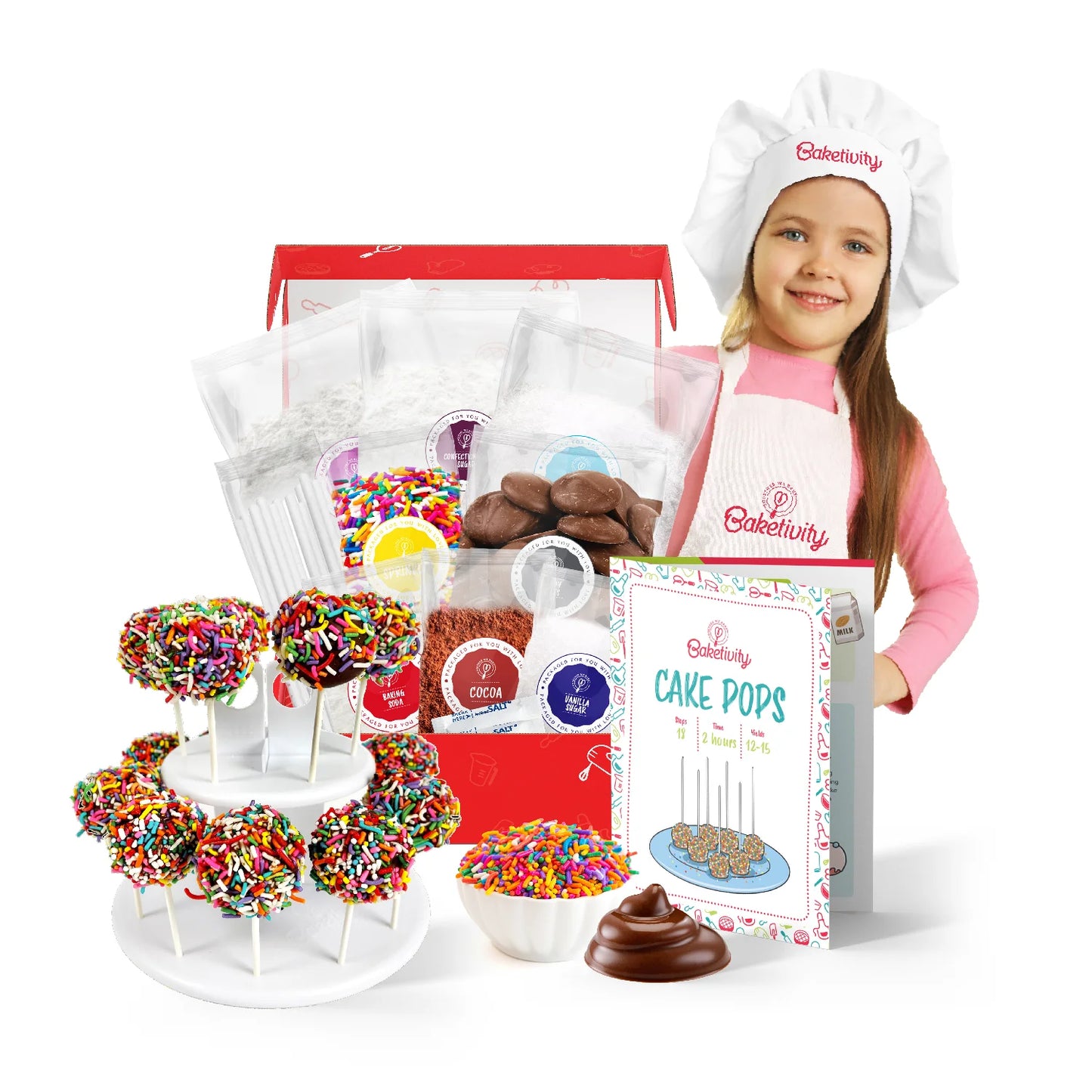 Baketivity DIY Cake Pop Baking Kit for Kids - PreMeasured Ingredients, Decorating Supplies