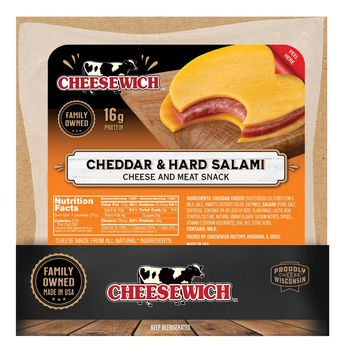 Cheesewich Cheddar and Salami, 2.5 oz - 96/ Case