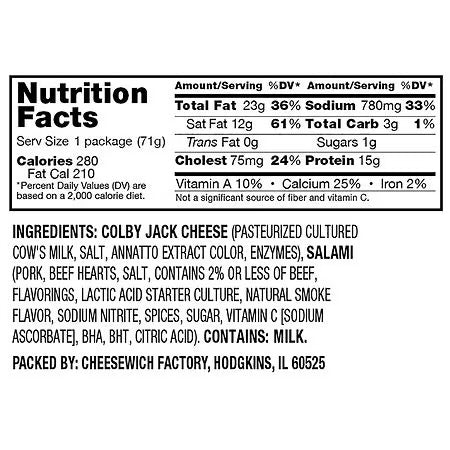 Cheesewich Colby Jack and Salami, 2.5 oz - 96/ Case