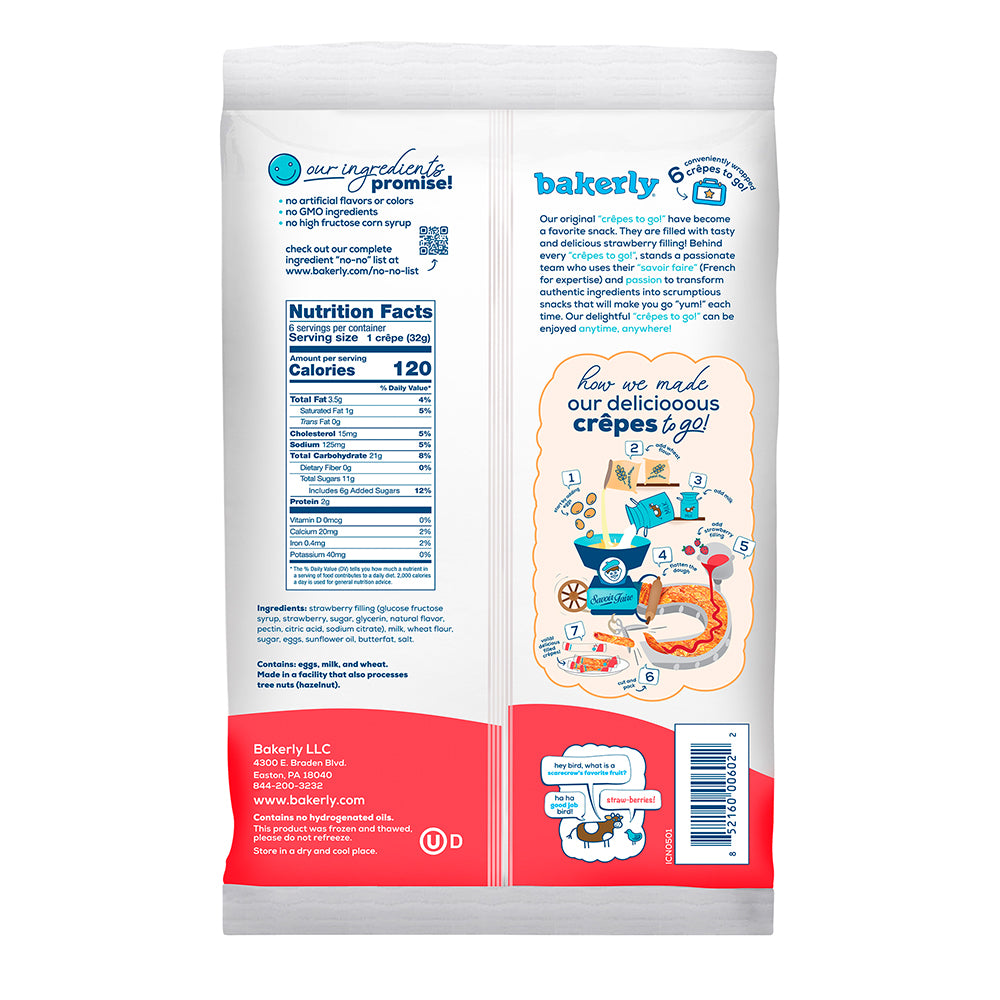 bakerly Strawberry Filled Crepes to go! Non GMO - Pack of 4