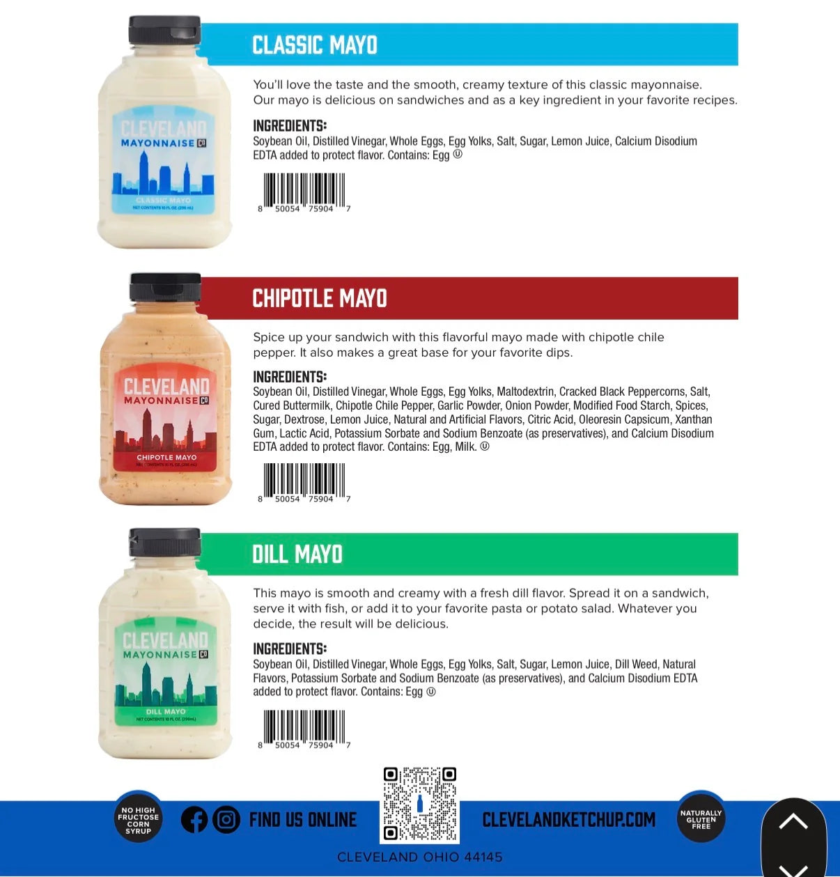 Cleveland Ketchup Co. Mayonnaise Variety Pack – Classic Mayo, Dill Mayo & Chipotle Mayo (Pack of 3)