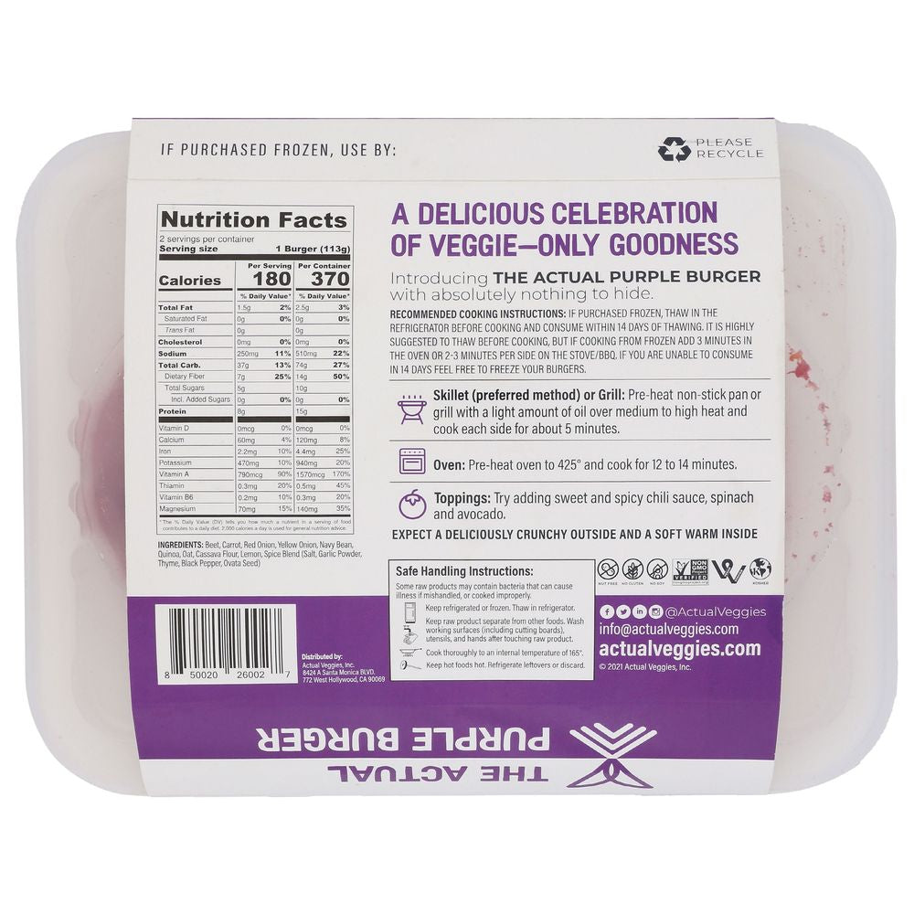 Actual Veggies The Actual Purple Burger, 8 oz - 6/Case