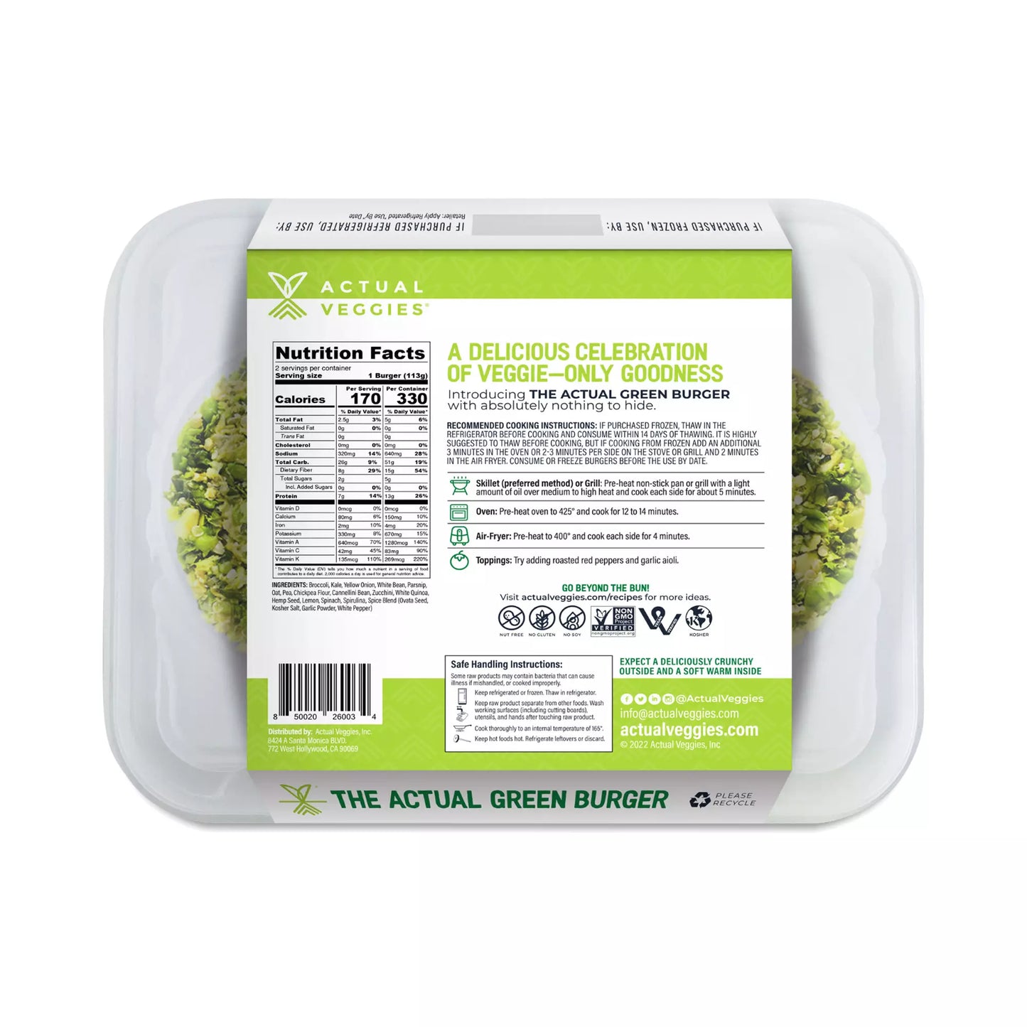 Actual Veggies The Actual Green Burger, 8 oz - 6/Case