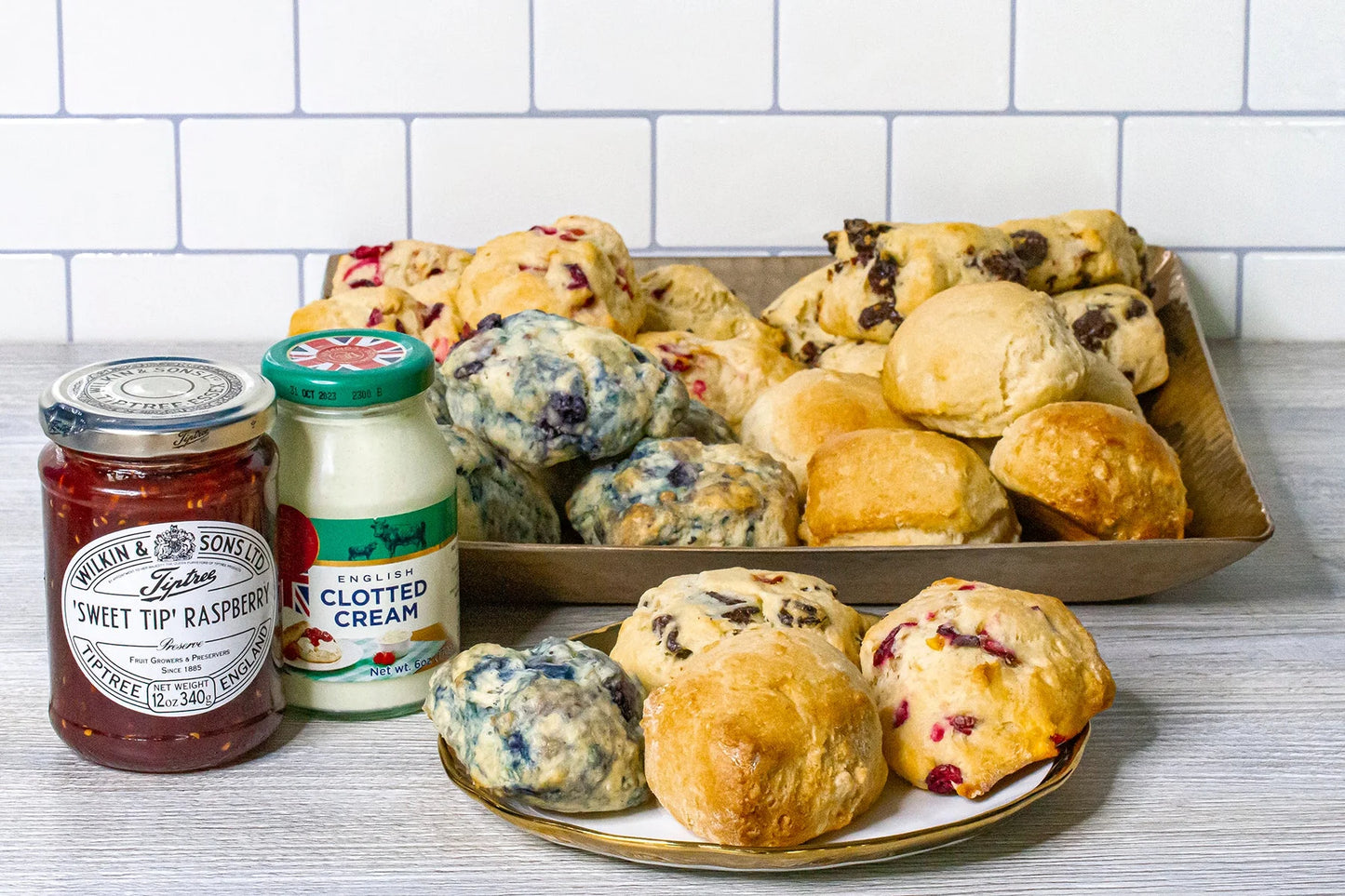 Afternoon Tea Party Celebration Fresh Baked Scones Variety Pack - 2 Dozen - Blueberry, Cranberry Orange, Lemon Ginger, and Dark Chocolate Cherry - No Preseratives
