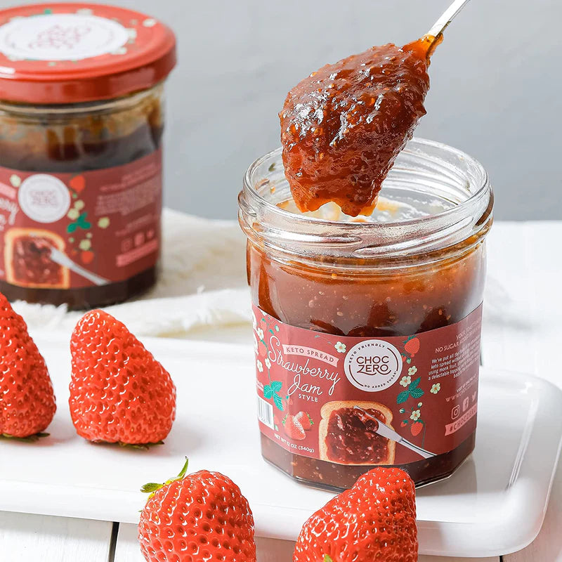 Keto Strawberry Jam, No Sugar Added - Monk Fruit Sweetened, Gluten Free Spread from ChocZero, 12 oz