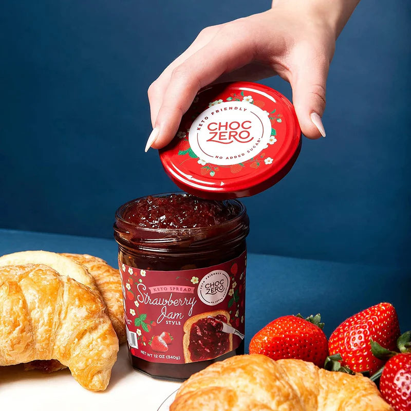 Keto Strawberry Jam, No Sugar Added - Monk Fruit Sweetened, Gluten Free Spread from ChocZero, 12 oz