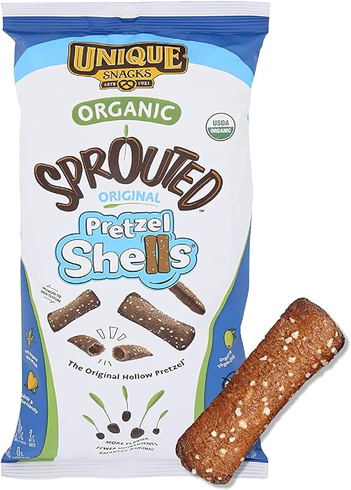 Unique Snacks Organic Sprouted Pretzel Shells - Delicious Homestyle Baked Snack Bag, Vegan - Pack of 3