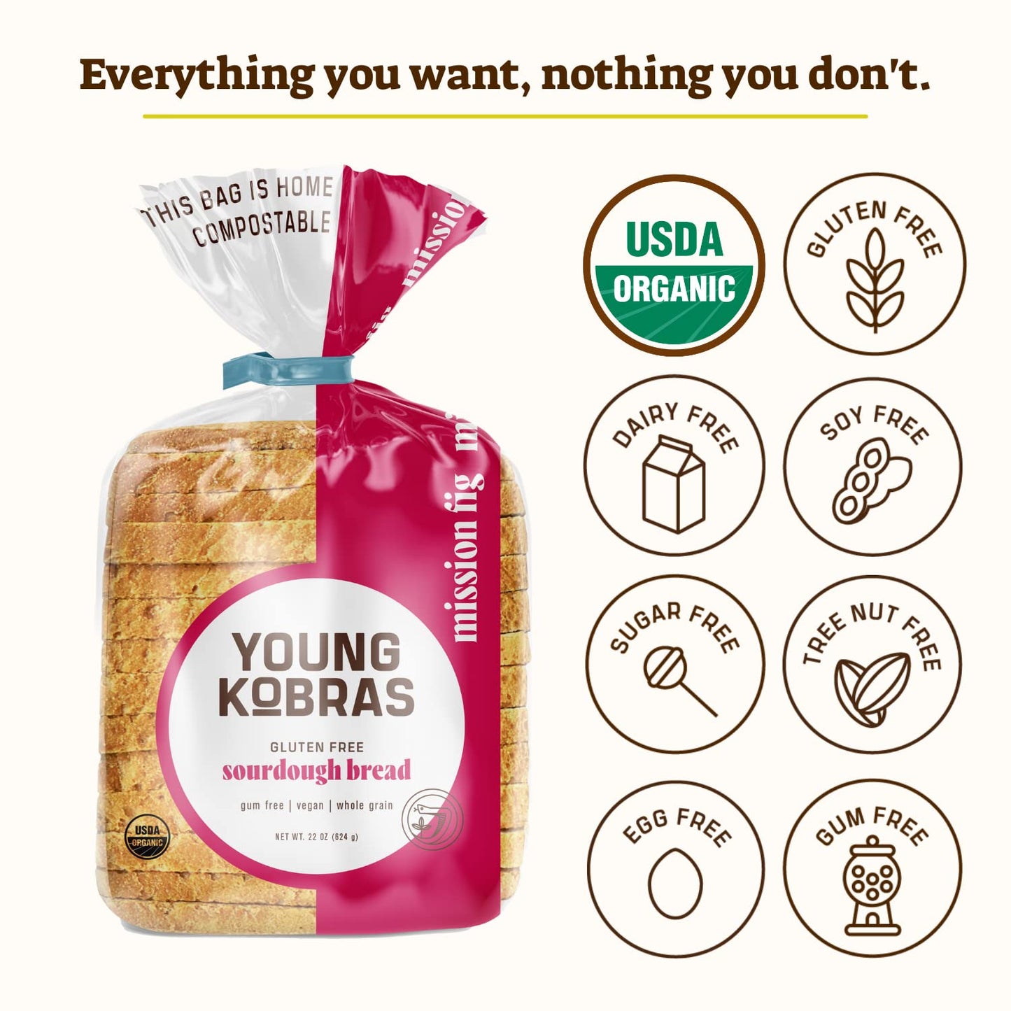 Young Kobras Organic, Gluten-Free Fig Sourdough Bread - Allergen Friendly, Vegan - Pack of 2