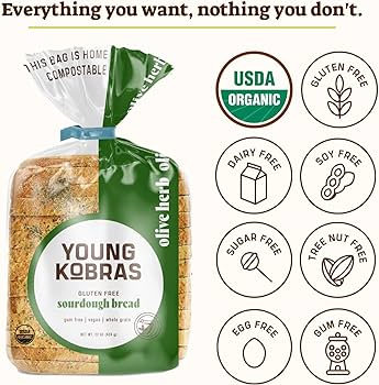 Young Kobras Organic, Gluten Free Sampler Pack Sourdough Bread - Allergen Friendly, Vegan - Pack of 4