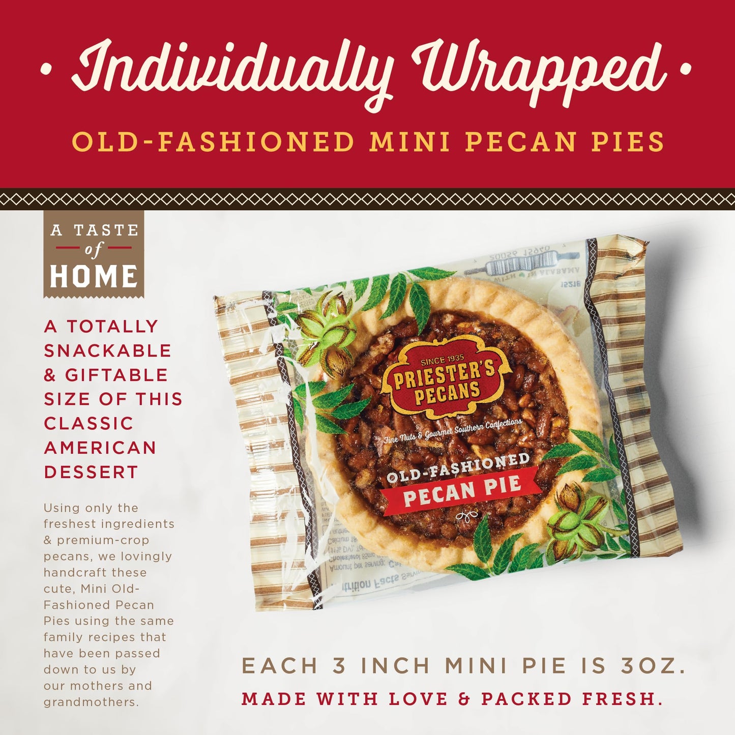 PRIESTER'S Mini Old-Fashioned Pecan Pies - 3 oz each - 24/Case