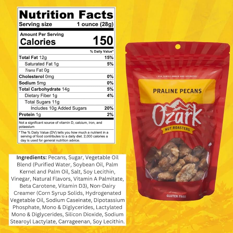 OZARK NUT ROASTERS Praline Pecans, Flavored Snack Nuts - 7 oz