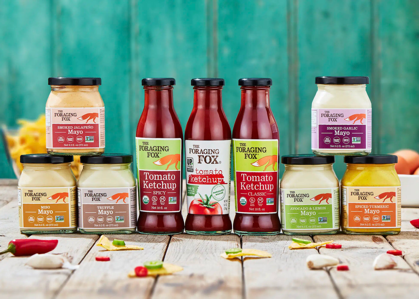 The Foraging Fox | Keto Gourmet Mayonnaise Set 3-Pack | Made with Avocado & High-Oleic Sunflower Oils | Flavors: Smoked Garlic, Avocado Lemon, Smoked Jalapeño | Gluten & Dairy Free, No Added Sugar, Non-GMO